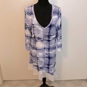 Rose & Olive Long Asymmetrical Tunic Tie Dye Sheer Hemline Size 1X